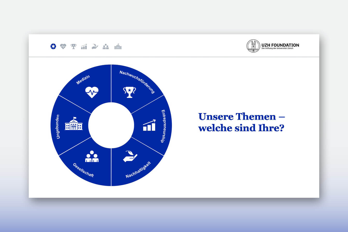 Kreisgrafik mit verschiedenen Bereichen in denen um Spenden und um ein Engagement geworben wird.