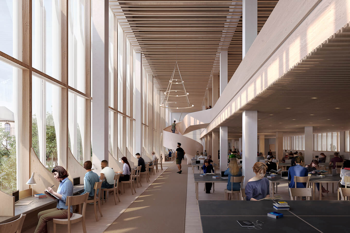 Blick in den Lesesaal, respektive die Bibliothek mit fleissigen Studierenden.