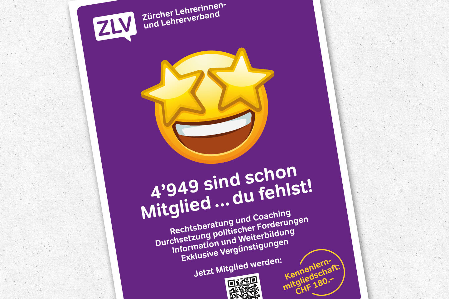 Plakat mit Headline die dazu aufruft, Mitglied zu werden.