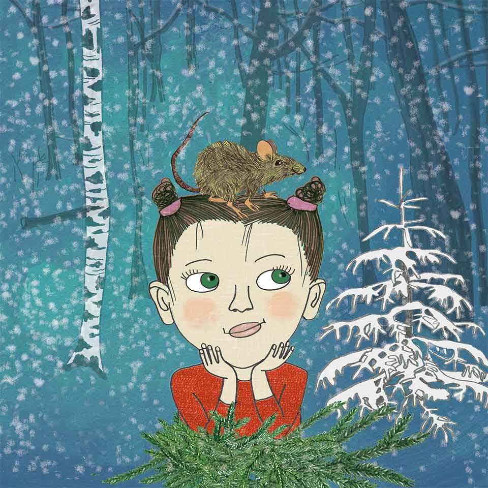 Ein Kubus, ein Ausstellungselement das als Büchergestell genutzt wird, wurde mit einer Illustration aus einem Lehrmittel versehen.