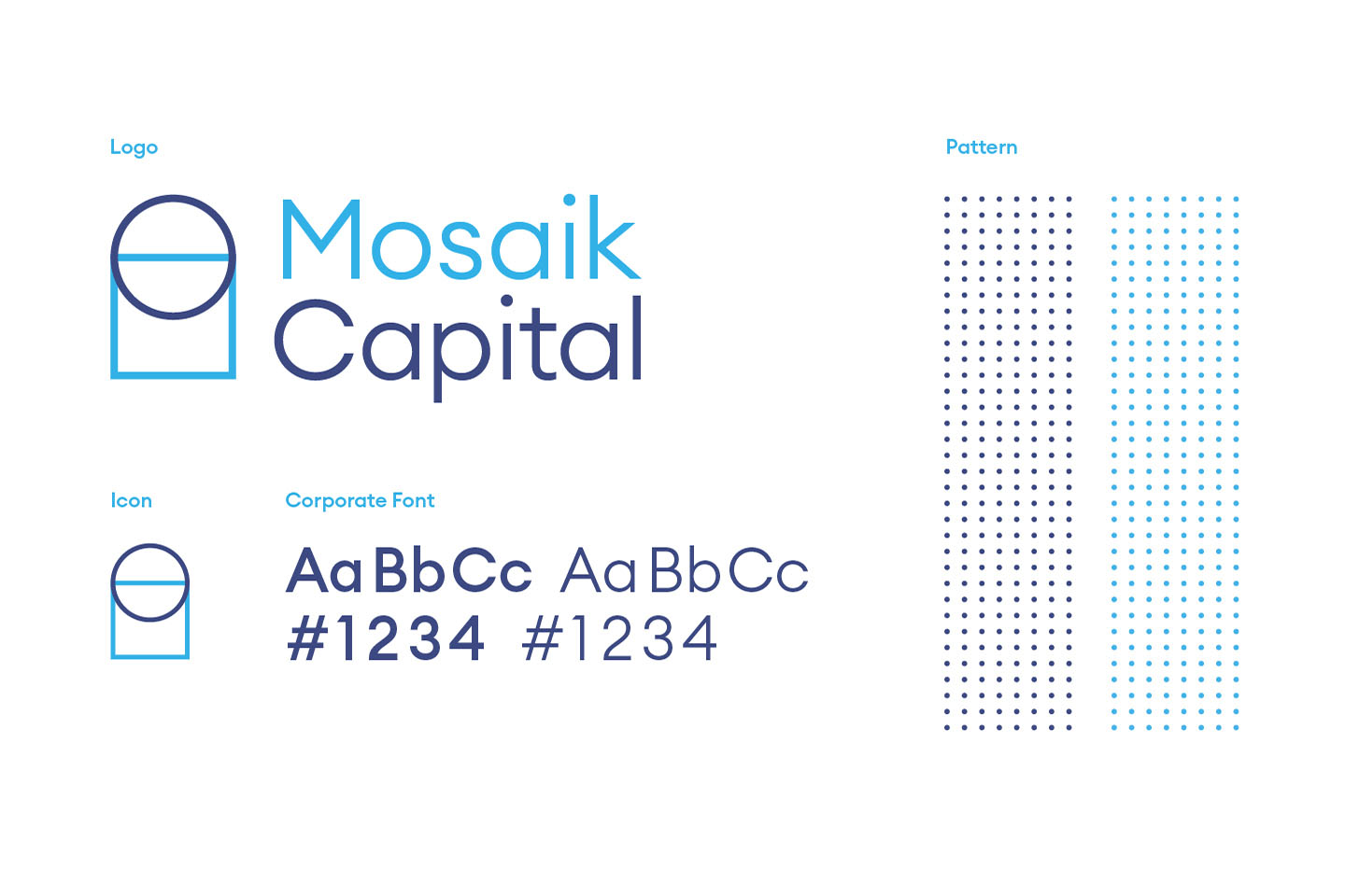 Logo von Mosaik Capital mit Schriftbeispielen und Muster