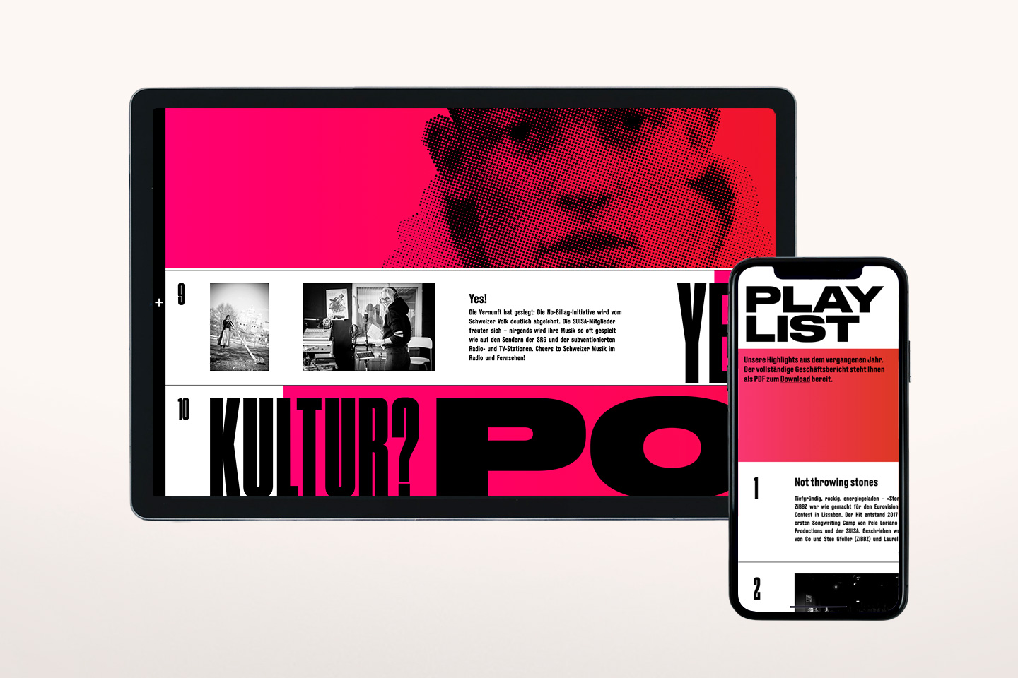 Suisa Websitevorschau auf IPad und Mobile