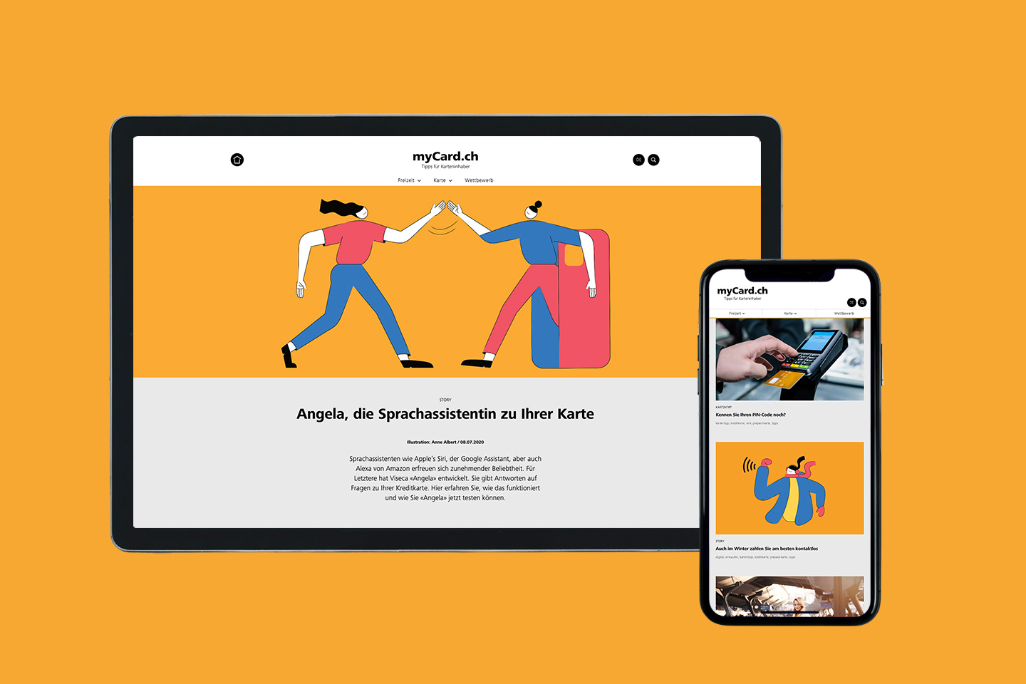 myCard.ch: Beitrag auf Tablet und Mobile